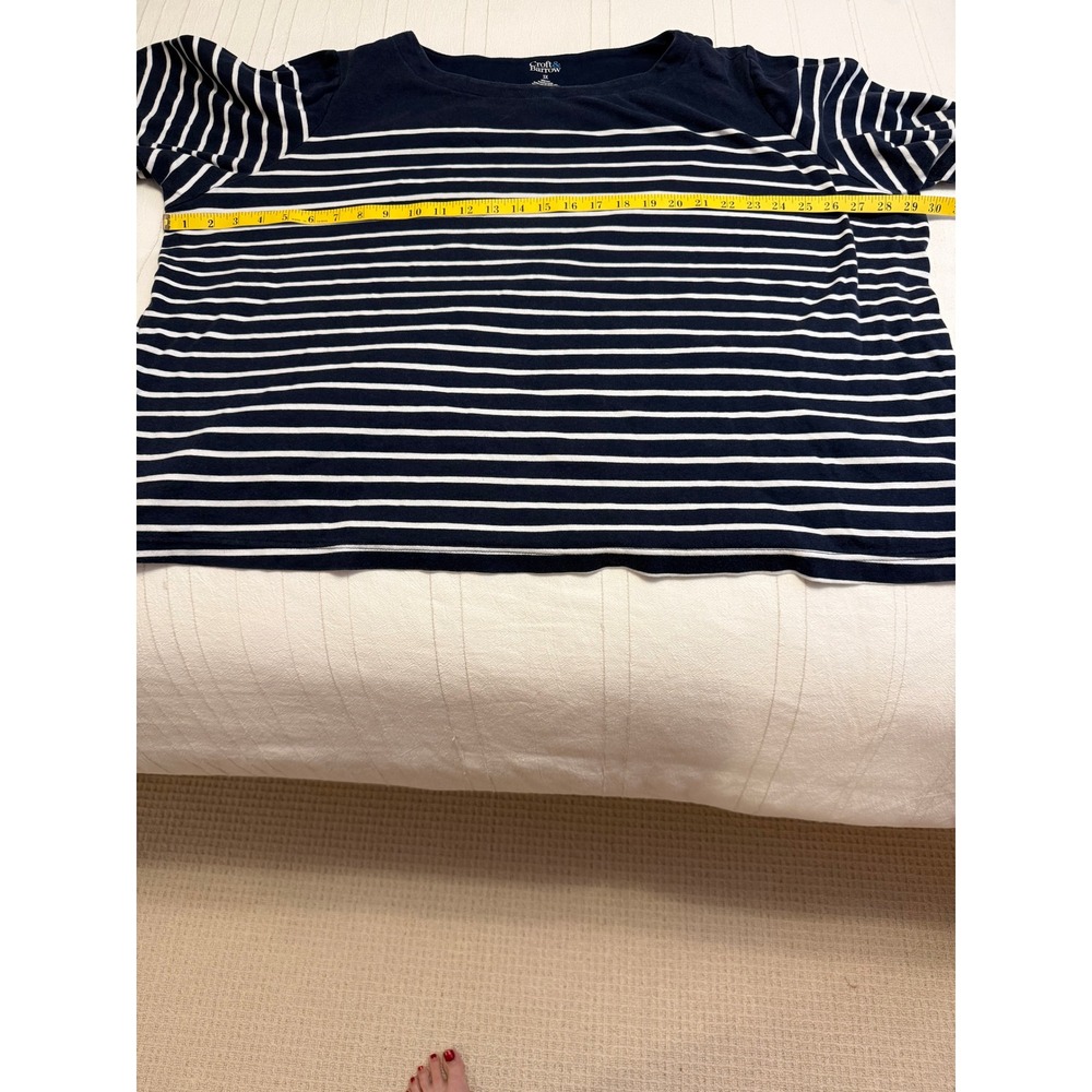 Croft & Barrow Womens 3X Navy Blue White Striped Boat Neck 3/4 Sleeve Cotton Top - Picture 4 of 6